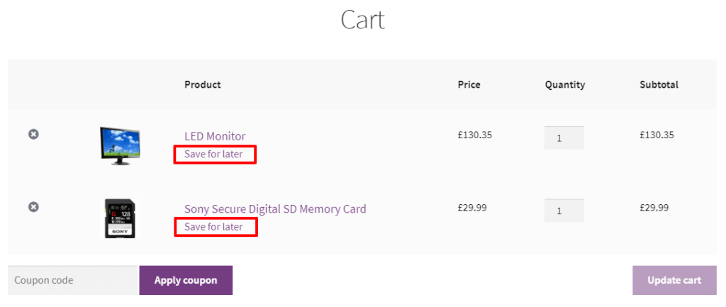 No Option to Save Cart for Later