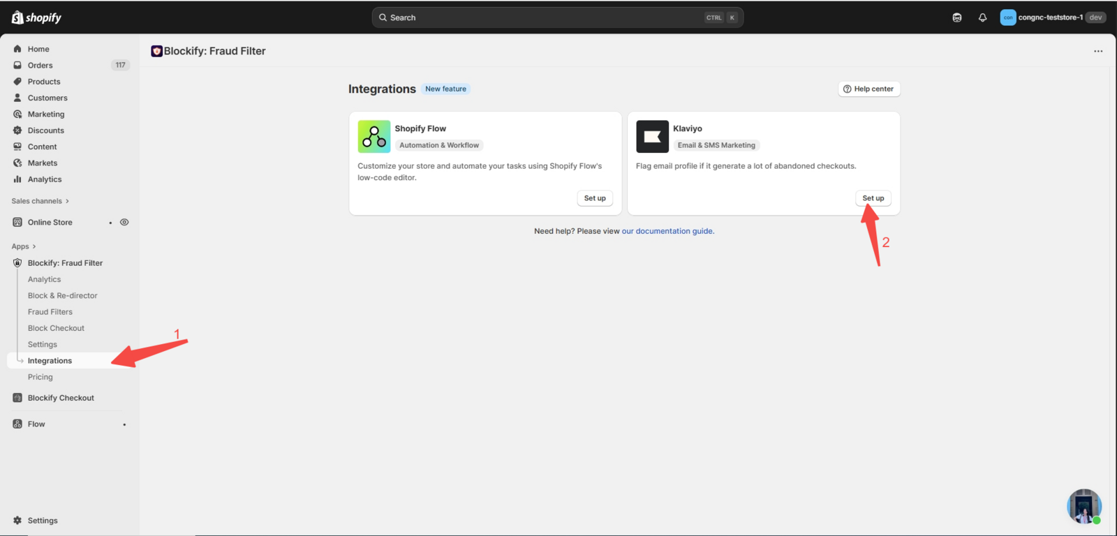 Enable the integration Klavio in Blockify