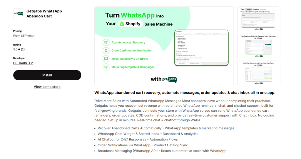 Getgabs – WhatsApp Automation & Abandoned Cart Recovery