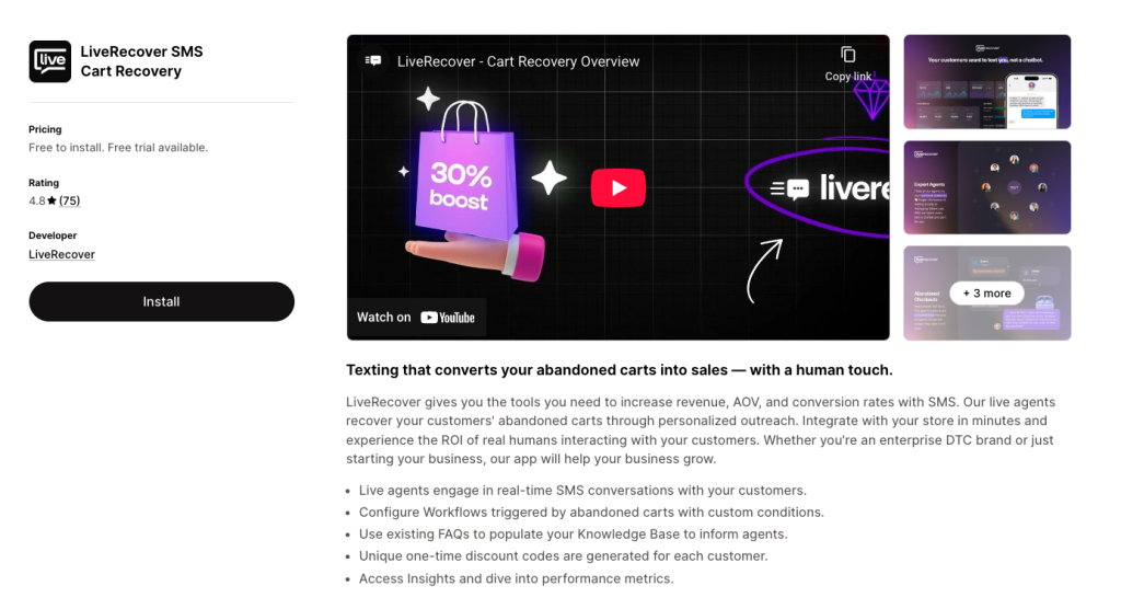 LiveRecover SMS Cart Recovery