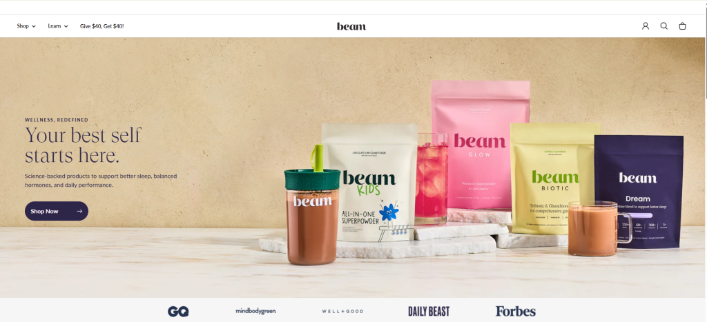 Beam Top 10 Shopify Supplement Store Examples Worth Studying