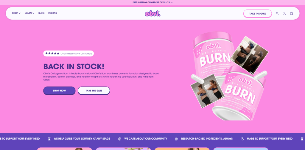 Obvi Top 10 Shopify Supplement Store Examples Worth Studying